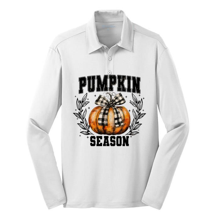 Retro Halloween Coquette Bow Pumpkin Season Silk Touch Performance Long Sleeve Polo