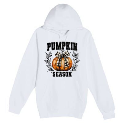 Retro Halloween Coquette Bow Pumpkin Season Premium Pullover Hoodie