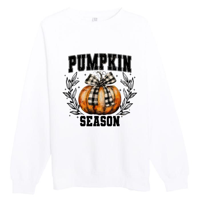 Retro Halloween Coquette Bow Pumpkin Season Premium Crewneck Sweatshirt