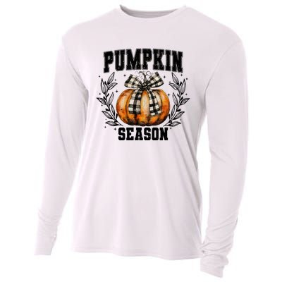 Retro Halloween Coquette Bow Pumpkin Season Cooling Performance Long Sleeve Crew