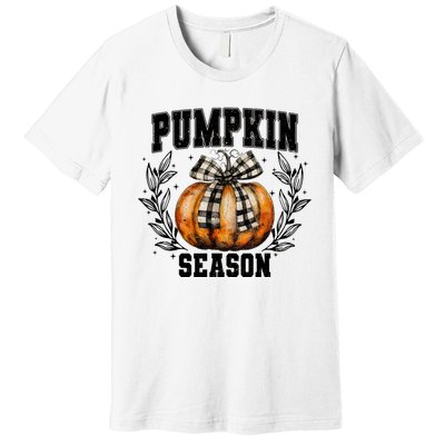 Retro Halloween Coquette Bow Pumpkin Season Premium T-Shirt