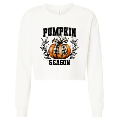 Retro Halloween Coquette Bow Pumpkin Season Cropped Pullover Crew