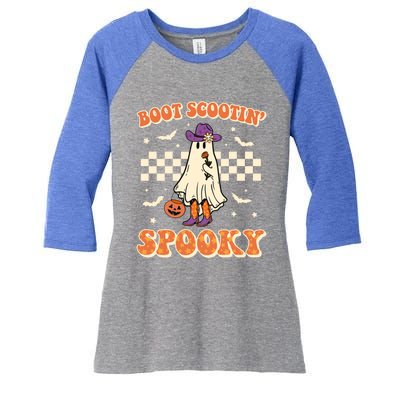 Retro Halloween Cow Ghost Western Boot Scootin Spooky Gift Women's Tri-Blend 3/4-Sleeve Raglan Shirt