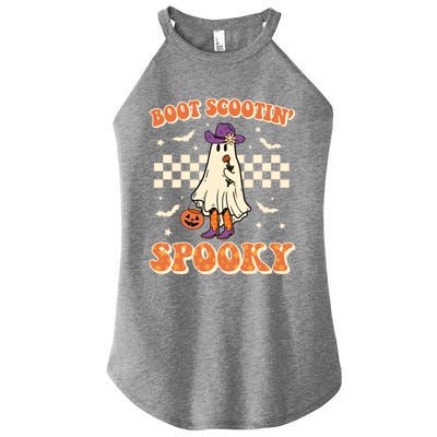 Retro Halloween Cow Ghost Western Boot Scootin Spooky Gift Women’s Perfect Tri Rocker Tank