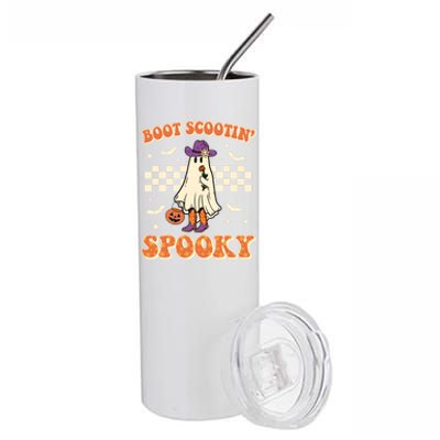 Retro Halloween Cow Ghost Western Boot Scootin Spooky Gift Stainless Steel Tumbler