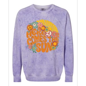 Retro Here Comes The Sun Floral Summer Family Vacation Happy Colorblast Crewneck Sweatshirt