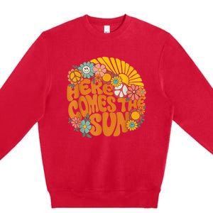 Retro Here Comes The Sun Floral Summer Family Vacation Happy Premium Crewneck Sweatshirt