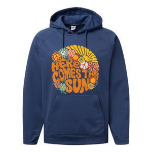 Retro Here Comes The Sun Floral Summer Family Vacation Happy Performance Fleece Hoodie