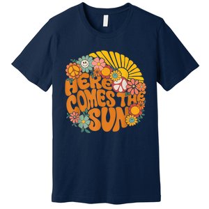 Retro Here Comes The Sun Floral Summer Family Vacation Happy Premium T-Shirt