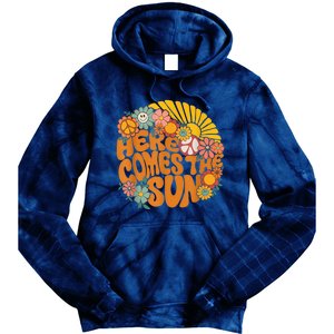 Retro Here Comes The Sun Floral Summer Family Vacation Happy Tie Dye Hoodie