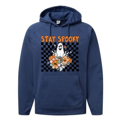 Retro Hippie Cute Ghost Stay Spooky Funny Halloween Costume Meaningful Gift Performance Fleece Hoodie