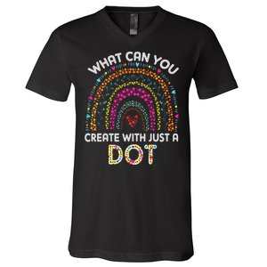 Rainbow Happy Dot Day Teacher V-Neck T-Shirt