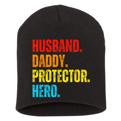 Retro Husband Daddy Protector Hero Fathers Day For Dad Gift For Dad Short Acrylic Beanie