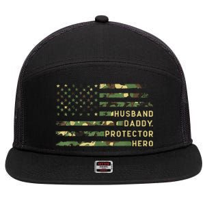 Retro Husband Daddy Protector Hero Fathers Day For Dad 7 Panel Mesh Trucker Snapback Hat