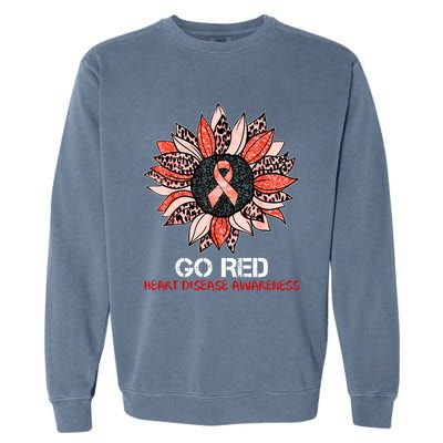 Red Heart Disease Awareness Month Ribbon Sunflower Gift Garment-Dyed Sweatshirt