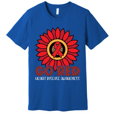 Red Heart Disease Awareness Month Ribbon Sunflower Gift Premium T-Shirt