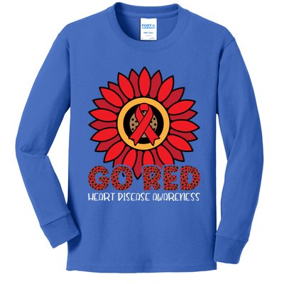 Red Heart Disease Awareness Month Ribbon Sunflower Gift Kids Long Sleeve Shirt