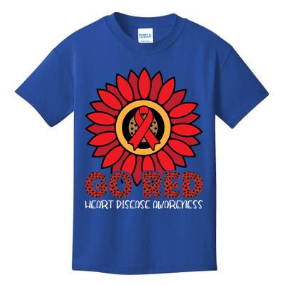 Red Heart Disease Awareness Month Ribbon Sunflower Gift Kids T-Shirt