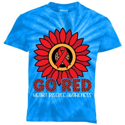 Red Heart Disease Awareness Month Ribbon Sunflower Gift Kids Tie-Dye T-Shirt