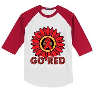 Red Heart Disease Awareness Month Ribbon Sunflower Gift Kids Colorblock Raglan Jersey