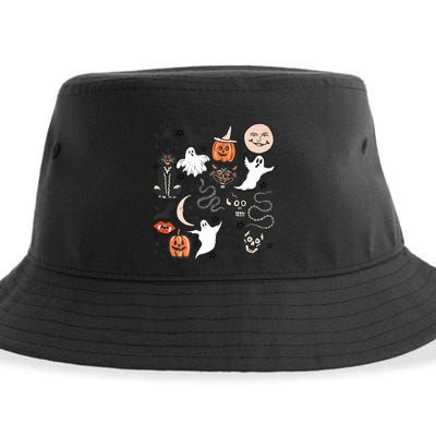Retro Halloween Doodles Graphic Vintage Style Sustainable Bucket Hat