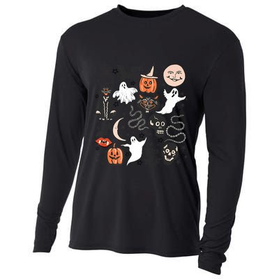 Retro Halloween Doodles Graphic Vintage Style Cooling Performance Long Sleeve Crew