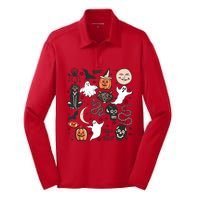 Retro Halloween Doodles Graphic Vintage Style Silk Touch Performance Long Sleeve Polo