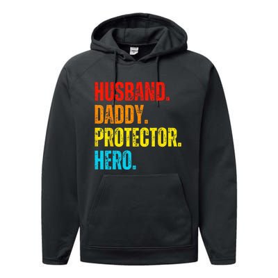 Retro husband daddy protector hero fathers day for dad Performance Fleece Hoodie