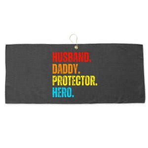 Retro husband daddy protector hero fathers day for dad Large Microfiber Waffle Golf Towel