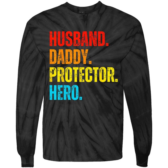 Retro husband daddy protector hero fathers day for dad Tie-Dye Long Sleeve Shirt