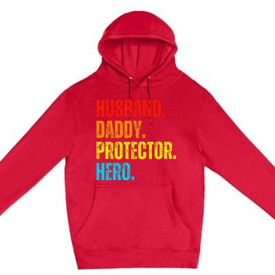 Retro husband daddy protector hero fathers day for dad Premium Pullover Hoodie