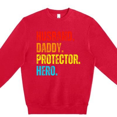 Retro husband daddy protector hero fathers day for dad Premium Crewneck Sweatshirt