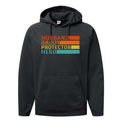 retro husband daddy protector hero fathers day for dad Performance Fleece Hoodie