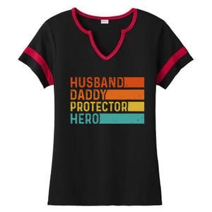 Retro Husband Daddy Protector Hero Fathers Day For Dad Ladies Halftime Notch Neck Tee