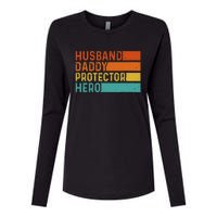 Retro Husband Daddy Protector Hero Fathers Day For Dad Womens Cotton Relaxed Long Sleeve T-Shirt