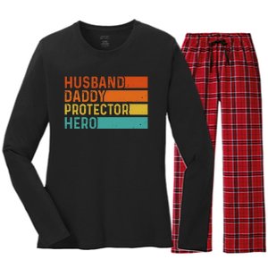 Retro Husband Daddy Protector Hero Fathers Day For Dad Women's Long Sleeve Flannel Pajama Set 