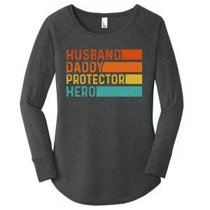 Retro Husband Daddy Protector Hero Fathers Day For Dad Women's Perfect Tri Tunic Long Sleeve Shirt