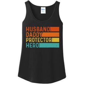 Retro Husband Daddy Protector Hero Fathers Day For Dad Ladies Essential Tank