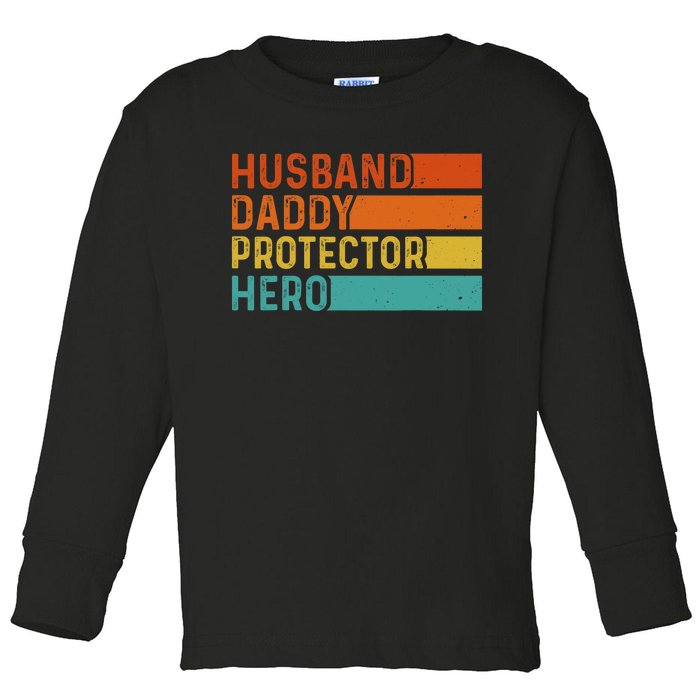 Retro Husband Daddy Protector Hero Fathers Day For Dad Toddler Long Sleeve Shirt