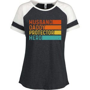 Retro Husband Daddy Protector Hero Fathers Day For Dad Enza Ladies Jersey Colorblock Tee