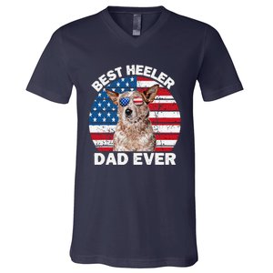 Red Heeler Dad American Flag Australian Cattle Dog Patriotic V-Neck T-Shirt