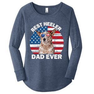 Red Heeler Dad American Flag Australian Cattle Dog Patriotic Women's Perfect Tri Tunic Long Sleeve Shirt