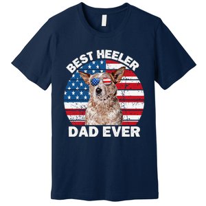 Red Heeler Dad American Flag Australian Cattle Dog Patriotic Premium T-Shirt