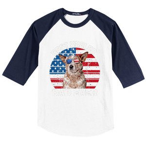 Red Heeler Dad American Flag Australian Cattle Dog Patriotic Baseball Sleeve Shirt