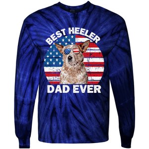 Red Heeler Dad American Flag Australian Cattle Dog Patriotic Tie-Dye Long Sleeve Shirt