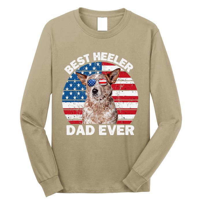 Red Heeler Dad American Flag Australian Cattle Dog Patriotic Long Sleeve Shirt