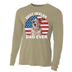 Red Heeler Dad American Flag Australian Cattle Dog Patriotic Cooling Performance Long Sleeve Crew