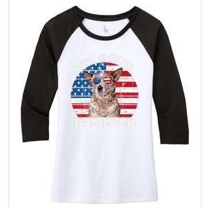 Red Heeler Dad American Flag Australian Cattle Dog Patriotic Women's Tri-Blend 3/4-Sleeve Raglan Shirt