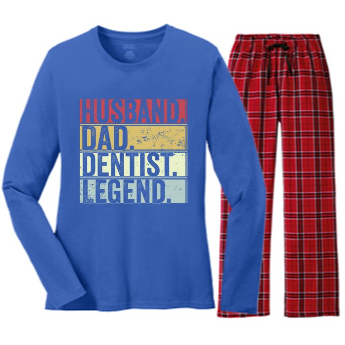 Retro Husband Dad Dentist Legend Funny Gift For Fathers Day Great Gift Women's Long Sleeve Flannel Pajama Set 