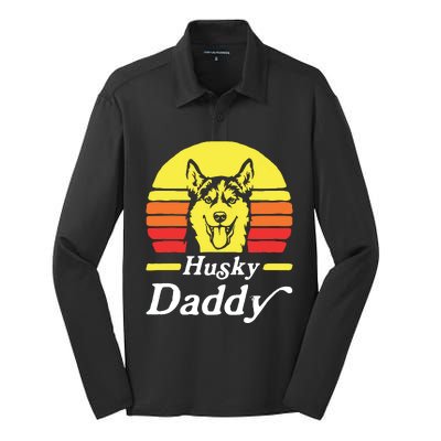 Retro Husky Dad Gift Dog Owner Pet Siberian Huskies Father Silk Touch Performance Long Sleeve Polo